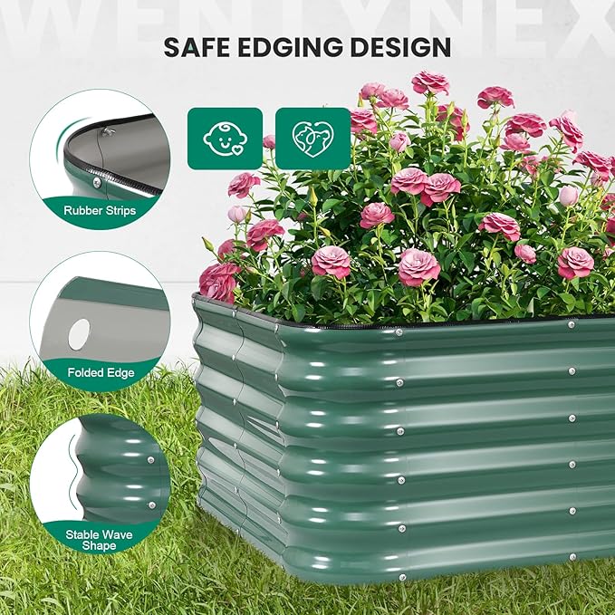 8×3×1.4FT Galvanized Raised Garden Bed Outdoor, Metal Raised Garden Bed Kit, Large Planter Raised Beds, 5 In1 Modular Raised Planter Box Outdoor,Raised Beds for Gardening for Vegetables Flowers Herbs