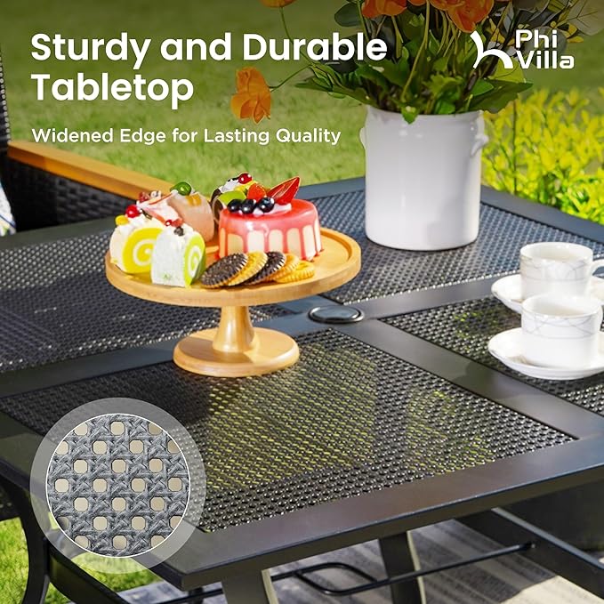 PHI VILLA 37 Inch Outdoor Dining Table Metal Steel Mesh Patio Dining Table Umbrella Table with 1.57" Umbrella Hole (Mesh)