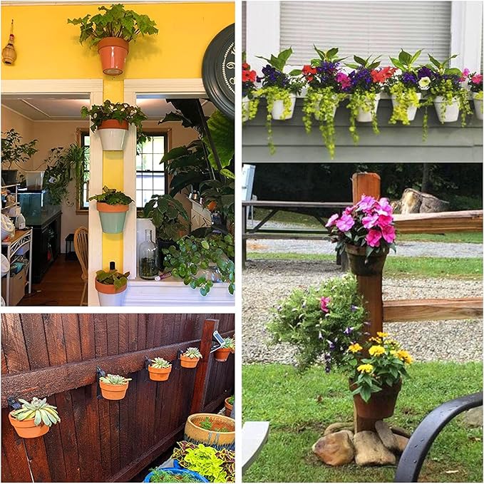 Terracotta Pot Hangers for 4-9in Clay Pots, Anti-Rust Iron Wall Plant Hangers Indoor/Outdoor, 4 Pack