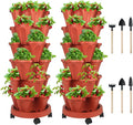 GameXcel Vertical Planter 6 Tier Stackable Planters Garden Planters Strawberry Herb Flower and Vegetable Planter Indoor Outdoor Gardening Pots with Removable Wheels and Tools 2-Pack