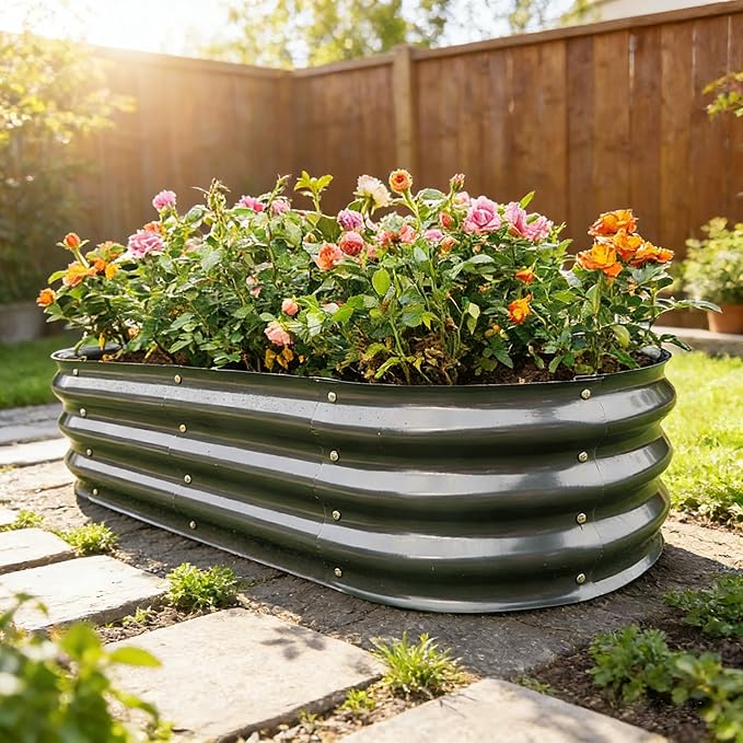 Gardmax 2 Pack Galvanized Raised Garden Bed, Lightweight Planter Boxes Outdoor with Easy Assembly, Large Garden Bed for Vegetables, Fruits, Flower Dark Grey