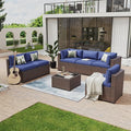 Aoxun 7 Piece Patio Furniture Set Wicker Rattan Patio Conversation Set Outdoor Sectional Sofa Set with Coffee Table and Thickened Cushions, Blue(Waterproof Cover Included)