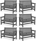 SERWALL Outdoor Bench, HDPE Outdoor Benches Weatherproof, 2-Person Garden Bench with 660 lbs Weight Capacity, Patio Benches for Outdoors, Garden, Porch, Backyard and Park, Grey, 6 Pack