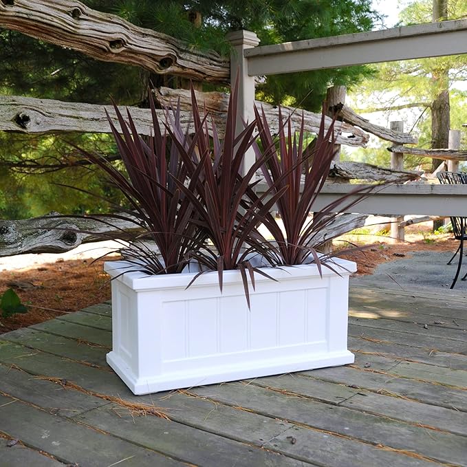 Mayne Cape Cod Rectangle Planter - White - 24in L x 11in W x 11in D - Polyethylene - Built-in Water Reservoir (4839-W)