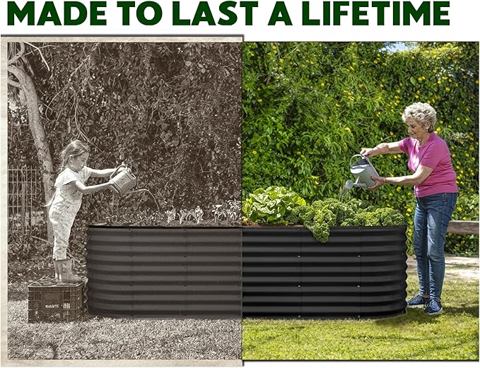 Plant & Plot Galvanized Raised Garden Beds Outdoor // 4×2×2 ft Planter Raised Beds for Gardening, Vegetables, Flowers // Large Metal Garden Box (Black) // Patented Tool-Free Design