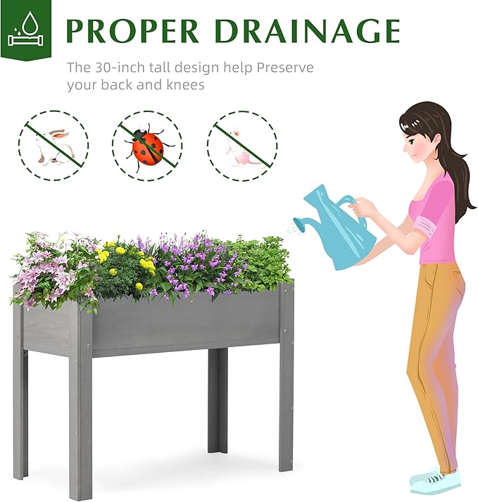 SoliWood Set of 2 Raised Garden Bed with Legs, 40x20x31'', Outdoor Wood Elevated Planter Box, Thick Legs, w/Liner