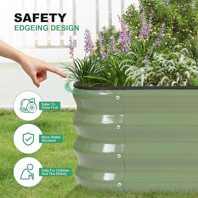 1MORE Raised Garden Bed -8X2X1 Galvanized Planter Box for Outdoor Gardening,5 in 1 Modular Raised Bed Kit with Protective Tape, Gloves for Herb,Ideal for Vegetables and Plants.Green-2pack