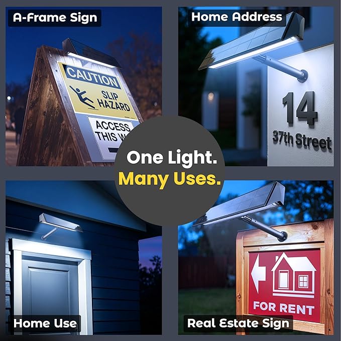 Brighticonic Solar Sign Lights Outdoor Black – LED Solar Sign Light for House Numbers & Real Estate Signs – 13" Cool White Floodlight, IP65 Waterproof, Dusk to Dawn Solar Mailbox Light