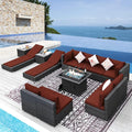 NICESOUL 13 Piece Outdoor Furniture with Fire Pit, Luxurious Wicker Patio Sectional with Fire Pit & Chaise Lounge, 500 lbs Heavy Duty 10-Person Deep Wide Couch Set for Deck, Lawn, Grey & Burgundy