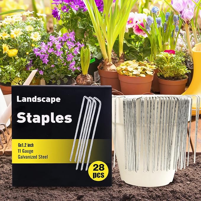 HongWay 28 Pack 6 Inch Landscape Staples, Garden Staples U Shape Tent Stakes Heavy Duty Galvanized 11 Gauge SOD Pins Yard Stakes for Ground Decorations, Landscaping Fabric, Turf, Lawn