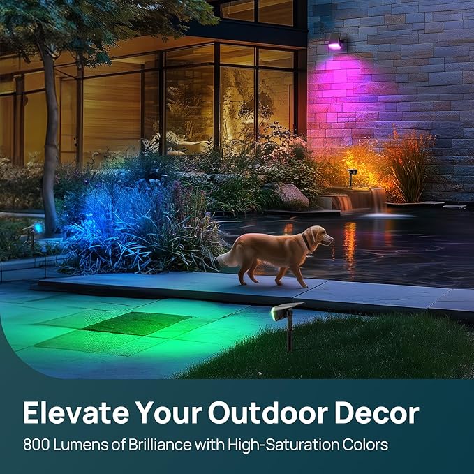Linkind RGB Solar Spot Lights Outdoor Waterproof IP67, 60 LED 10 Lighting Modes Color Changing Landscape Lighting for Garden Yard Pathway Decorations (4 Pack, Multicolor)