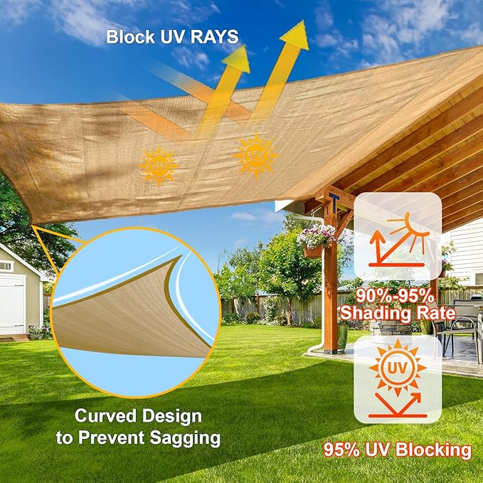 SUNLAX Sun Shade Sail 10' x 24' Sand Rectangle Canopy Sail Shade Cover UV Block Permeable Sunshade Outdoor for Patio Backyard Deck Pergola (We Make Custom Size)