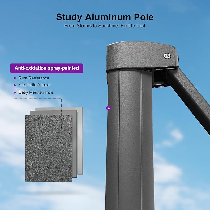 PURPLE LEAF 8 FT Outdoor Umbrella with Base Patio Cantilever Aluminum Umbrella with 3 Years Fade Resistance Recycled Fabric Offset Square with 360-degree Rotation for Deck Pool Garden, Graphite Grey