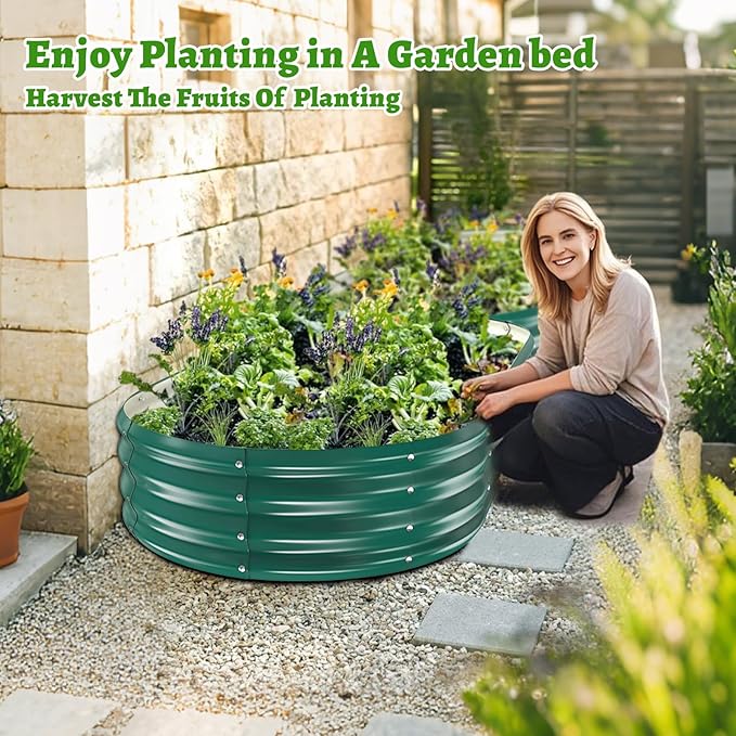 Oval Galvanized Planter Box, Metal Raised Garden Bed - 0.8MM Thick- Ideal for Outdoor Gardening and Planting of Vegetables Flowers Fruits Succulent Plants and Others (Green, 6X3X1 FT)