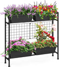 OYEAL Raised Garden Bed with Legs & Trellis, 32" Tall Vertical Garden Planter Boxes Outdoor Flower Bed for Gardening, Vegetables, Flowers, Herbs, Backyard, Grey