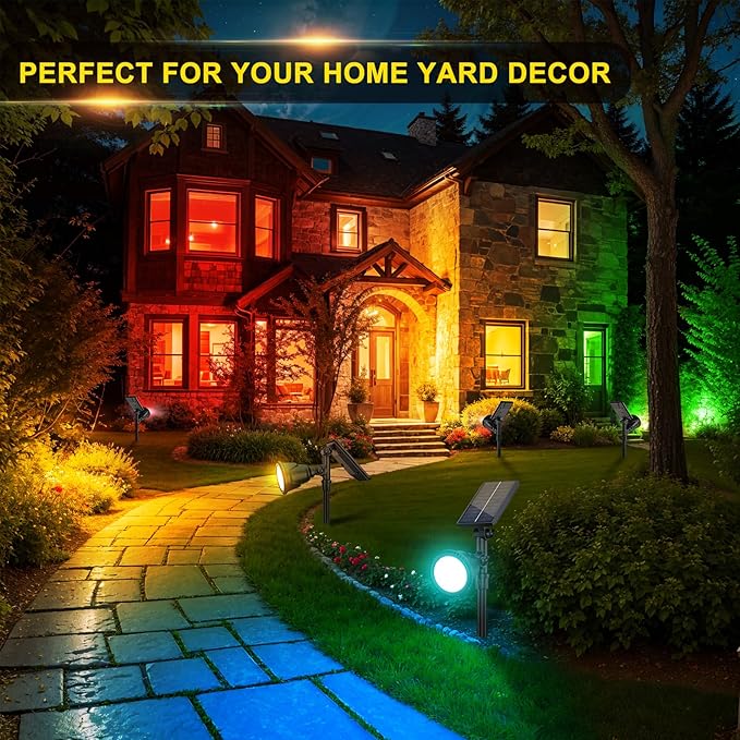 ROSHWEY Solar Outdoor Lights Waterproof, 9 Lighting Modes Halloween Christmas Solar Garden Light Colored Landscape Spotlights Spot Lights Outdoor Lighting for Backyard House Yard Pool Patio- 4 Pack