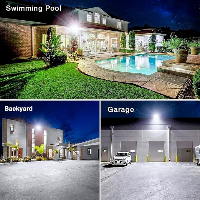 Onforu 120W Flood Lights Outdoor,12000lm White LED Work Light with Plug, 6500K Daylight White LED Flood Lighting, IP66 Waterproof Security Yard Lights for Yard Garage Stadium 2 Pack