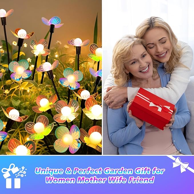 Solar Garden Lights, 4 Pack 24 LED Solar Swaying Flower Light, Waterproof Firefly Lights Outdoor Fairy Light for Garden Patio Yard Pathway Flower Bed Decoration