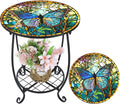 Outdoor Side Table Round Small Mosaic Patio Accent Indoor End Plant Coffee Tea Table for Yard Patio Porch Garden Living Room, Bedroom(Butterfly Style,18 Inch)