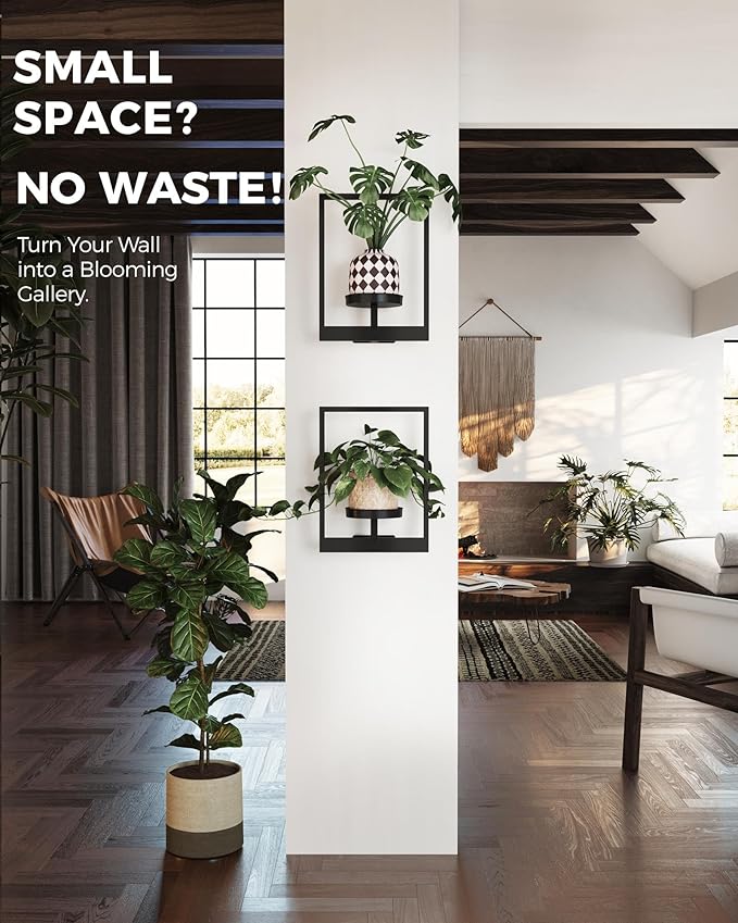 Bamworld Plant Stand Indoor Wall Decor Metal Plant Hanger Indoor Hanging Plant Holder Wall-Mounted Planters Outdoor Plant Rack Black 2 Pack (Patent Design)