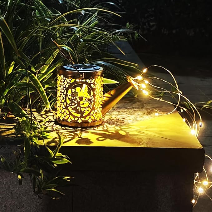 Solar Watering Can Lights, Outdoor Garden Decor,LED Waterproof String Light,Metal Vintage Fairy Tale Lamps Outside,Solar Lantern with Shepherd Hook for Lawn Yard Path (Fairy)
