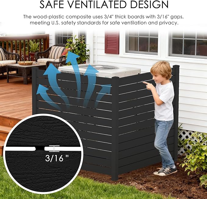 Kozyard 50" W x 48" H Outdoor Privacy Screens Aluminum Post, Air Conditioner Fence Panels, Pool Equipment Enclosure, Trash Can Screens Fence Kit for Outside Backyard Patio(Black/2Panels)