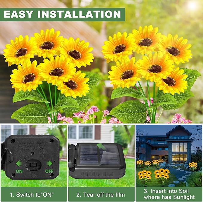 2 Pack with 12 Sunflower Solar Lights Outdoor Garden Decor,Solar Flowers Lights Waterproof,Sunflowers Gifts for Mom Women Grandma Birthday,Decorative Stakes Lights for Landscape Yard Patio Lawn