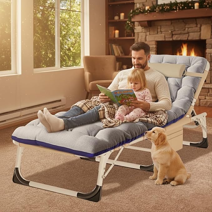 ABORON 3-in-1 Sun Tanning Chair – Oversized Folding Chaise Lounge with Mat, Pillow & Face Hole, 5-Position Adjustable for Beach, Pool, Lawn, or Patio Use