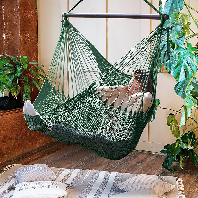 Bathonly Large Hammock Chair with Spreader Bar, Caribbean Hammock Swing Chair, XL Hammock Chair Outdoor Indoor, 330 LBS Weight Capacity, Green