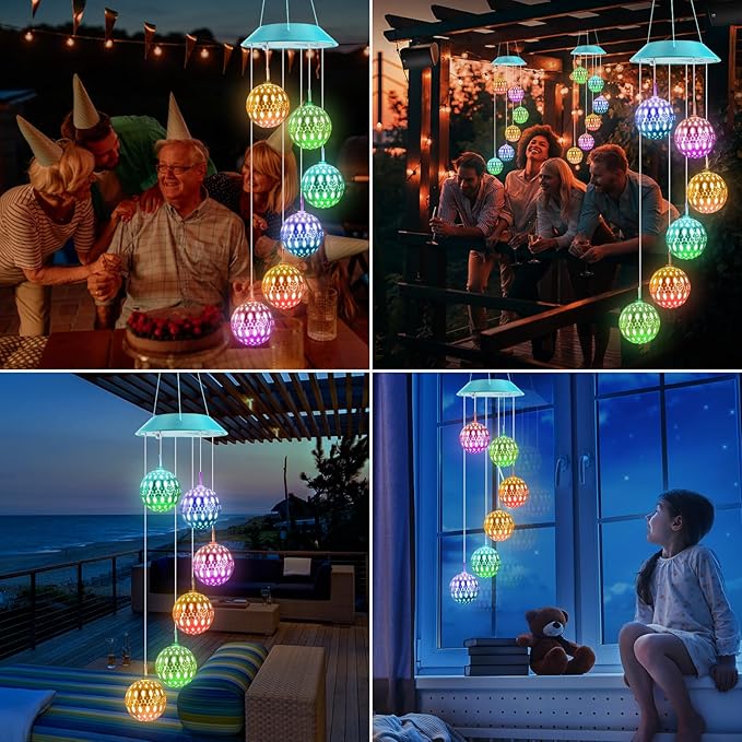 Toodour Solar Wind Chime, Color Changing Moroccan Ball Wind Chimes, LED Decorative Mobile, Gifts for Mom, Waterproof Outdoor Decorative Lights for Garden, Patio, Party, Yard, Outdoor Easter Decor