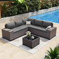ALAULM 6 Pieces Patio Furniture Set, Oversized Seat/Armrest and High Back Wicker Sectional Furniture Set with Thick Cushion for Backyard, Garden, Grey