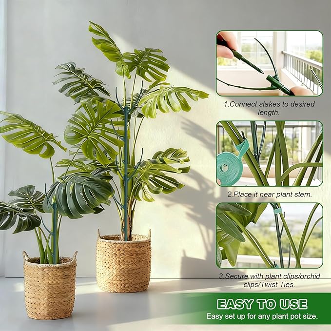 5pack Adjustable Plant Support Pole – Stackable Indoor/Outdoor Support Pole with Clamps, Suitable for Supporting Monstera and Climbing Plants, Garden Accessories, Perfect Replacement for Plant Stakes