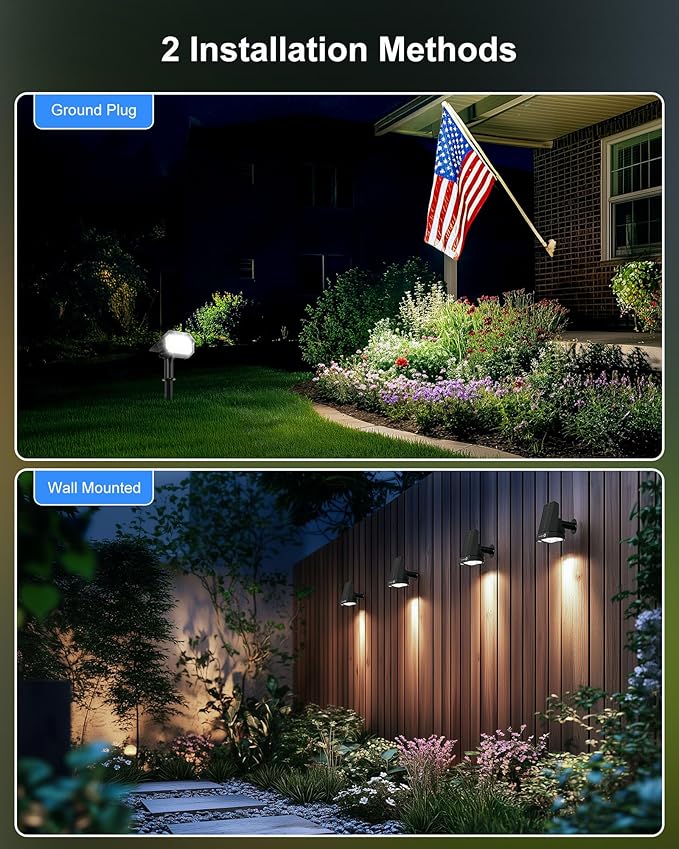 Brightown 4Pack Solar Spot Lights Outdoor with 58 LED & 1800mAh, IP67 Solar Lights Outdoor Waterproof with 3 Light Modes, 2-in-1 Dual Use Outdoor Solar Lights for Yard, Garden and Pathway (Cool White)