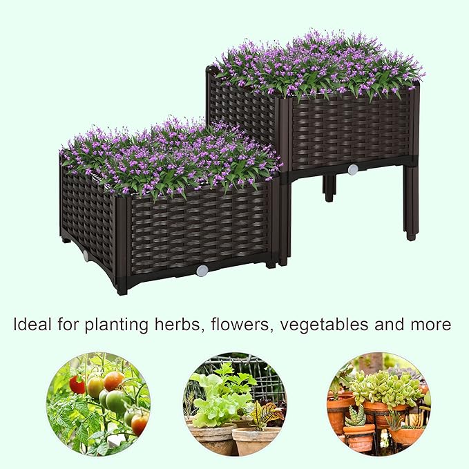 Outsunny 2 Piece Raised Garden Bed with Legs, Planter Box Raised Bed to Grow Flowers, Herbs & Vegetables, Brown