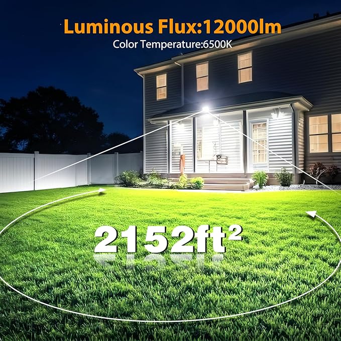 Onforu 120W Flood Lights Outdoor, 12000lm Bright LED Work Light with Plug, 6500K Daylight White LED Flood Lighting, IP66 Waterproof Security Yard Lights for Yard Garage Stadium 4 Pack
