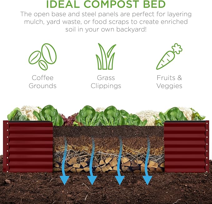 Best Choice Products 8x4x2ft Outdoor Metal Raised Garden Bed, Deep Root Planter Box for Vegetables, Herbs & Flowers, 478-Gallon Capacity, 100% Non Toxic Materials - Royal Red