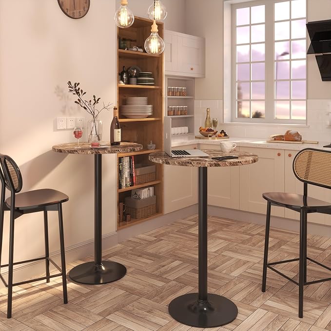 Furmax Bistro Pub Table Round Bar Height Cocktail Table for Home Bar, Round Bar Tables for Party, Dining Room, Living Room and Wedding, Metal Base MDF Top Obsidian, 40.6 Inch Height (1, Faux Marble)