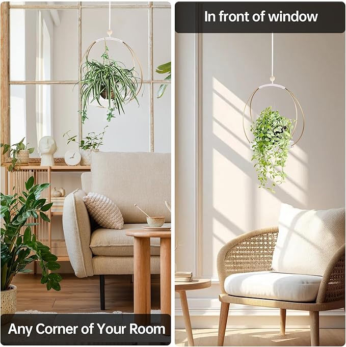 Mid Century Boho Macrame Metal Planter - Indoor/Outdoor Hanger, Conner Ceiling, Gift for Mom or Plant Lovers, Housewarming