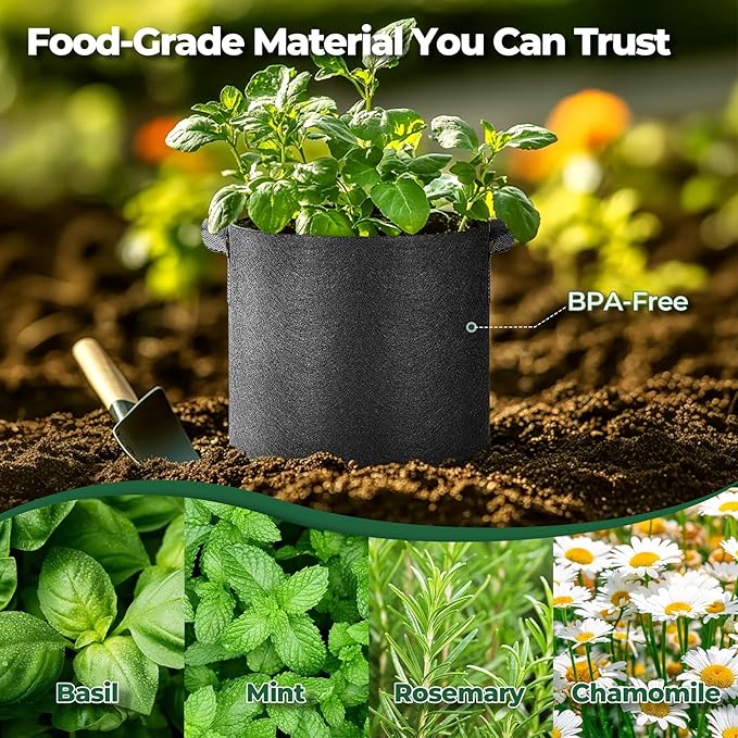 T4U 1 Gallon Grow Bags, Upgrade Grow Bags with Handles, Heavy Duty Thickened Nonwoven Fabric Pots, 1 Gallon Pots for Plants, Herb, Mint, Thyme (5 Pack)