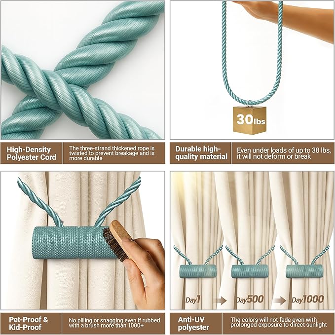 Hion Magnetic Curtain Tiebacks Gray Blue 2pcs, Curtain Tiebacks Buckles Holdbacks Holders Hooks Clip for Home Bedroom Office Decorative Curtain