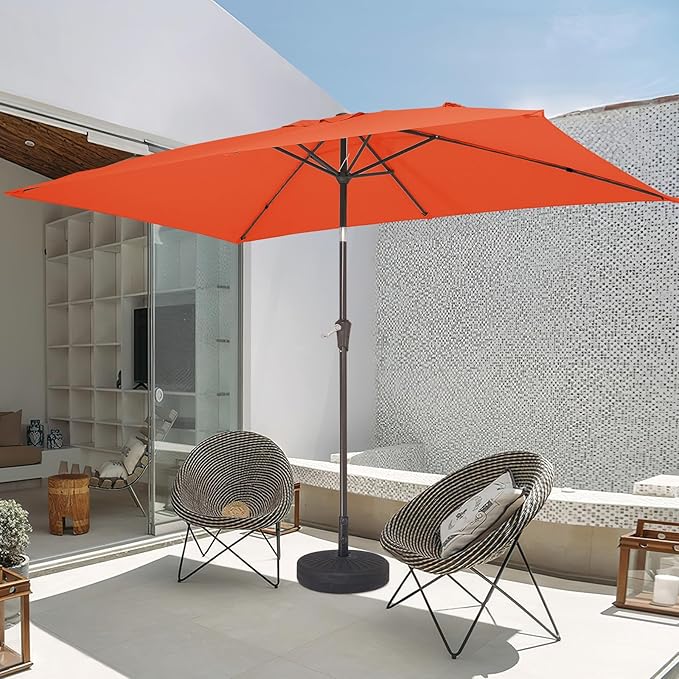 JEAREY 6.5x10 ft Rectangular Patio Umbrellas Rectangle Outdoor Umbrella with Push Button Tilt and Crank, Market Table Umbrella 6 Sturdy Ribs UV Protection for Poolside Garden Backyard Deck, Orange