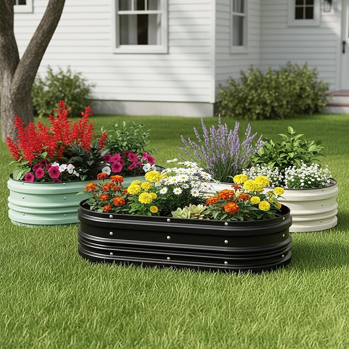 WORKPRO 2PK 4x2x1ft Outdoor Galvanized Raised Garden Bed Kit, Rust & Corrosion Protection, Easy Assembly, Safe Edge, Ideal for Vegetables & Flowers, Black