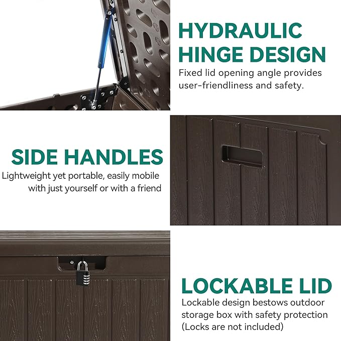 YITAHOME 90 Gallon Large Deck Box with Side Handles, Outdoor Double-Wall Storage for Patio Furniture Cushions, Garden Pool Accessories, Waterproof & Lockable