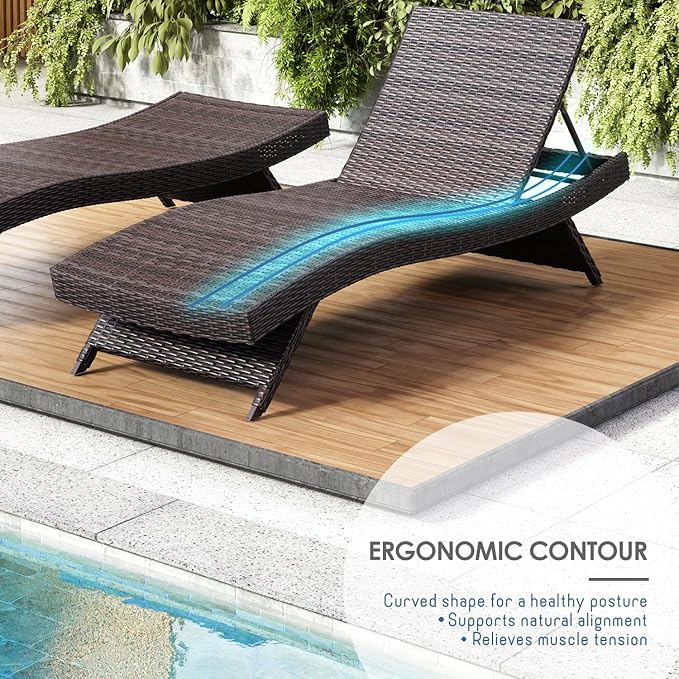 Nestl Chaise Lounge Chair Outdoor Set of 4, Wicker Patio Lounge Chair, Outdoor Lounge Chair with Reclining Backrest