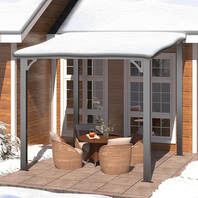 AECOJOY 8x8 Hardtop Gazebo Outdoor Pergola, Small Heavy Duty Lean to Metal Pergolas and Gazebos Clearance, Wall-Mounted Grill Gazebo Galvanized Steel Patio Roof Awnings for Patio, Decks