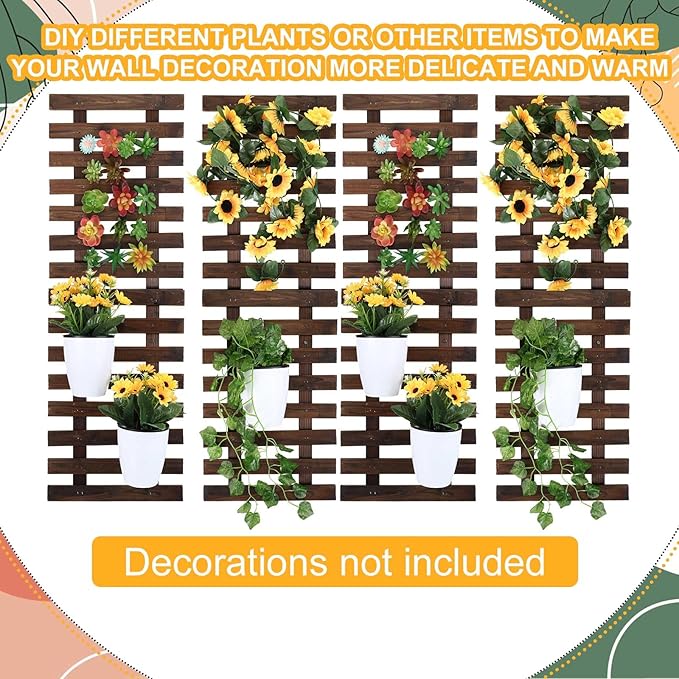 Weysat 4 Pcs Wall Planter Wooden Orchid Hanging Planter for Indoor Plants Wall Mount Planter Stand Frame Display Air Plant Holders Outdoor Vertical Rack Wall Decoration for Garden (12 x 35 in)