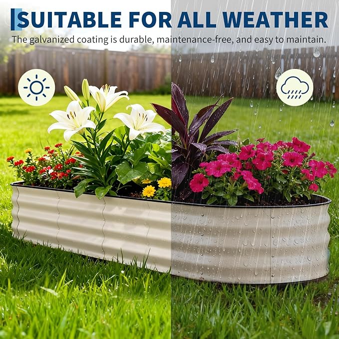 Garvee Galvanized Raised Garden Bed Outdoor, 8x2x1.5 ft Metal Planter Box for Flowers Vegetables, Rust-Resistant Raised Garden Beds for Gardening, Easy Assembly Outdoor Garden Box & Planters, Beige