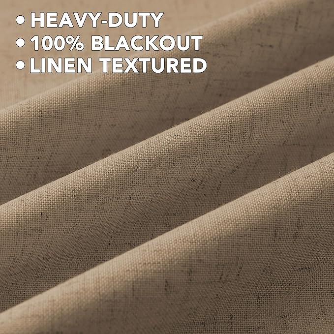 H.VERSAILTEX Linen Curtains 100% Blackout Curtains for Bedroom 54 inch Long Full Light Blocking Nature Linen Blended Window Curtains for Living Room Nickel Grommet (2 Panels, Heathered Macchiato)