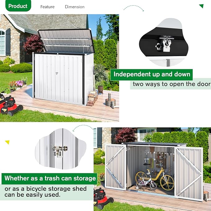 AECOJOY Outdoor Trash Can Storage, 46 Cu.Ft White Trash Can Storage Cabinet Shed Outdoor Horizontal Storage Cabinet Waterproof, Garbage Can Storage Bicycle Sheds & Outdoor Storage Clearance