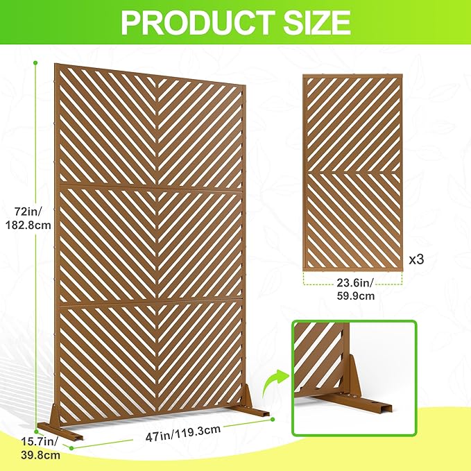 Outdoor Privacy Screen,72" H×47" W Metal Privacy Screen, Freestanding Privacy Fence Panels for Patio